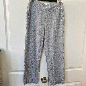 Cristina B Linen Blend Pants Womens M Blue White Stripe Flowy Coastal Beach